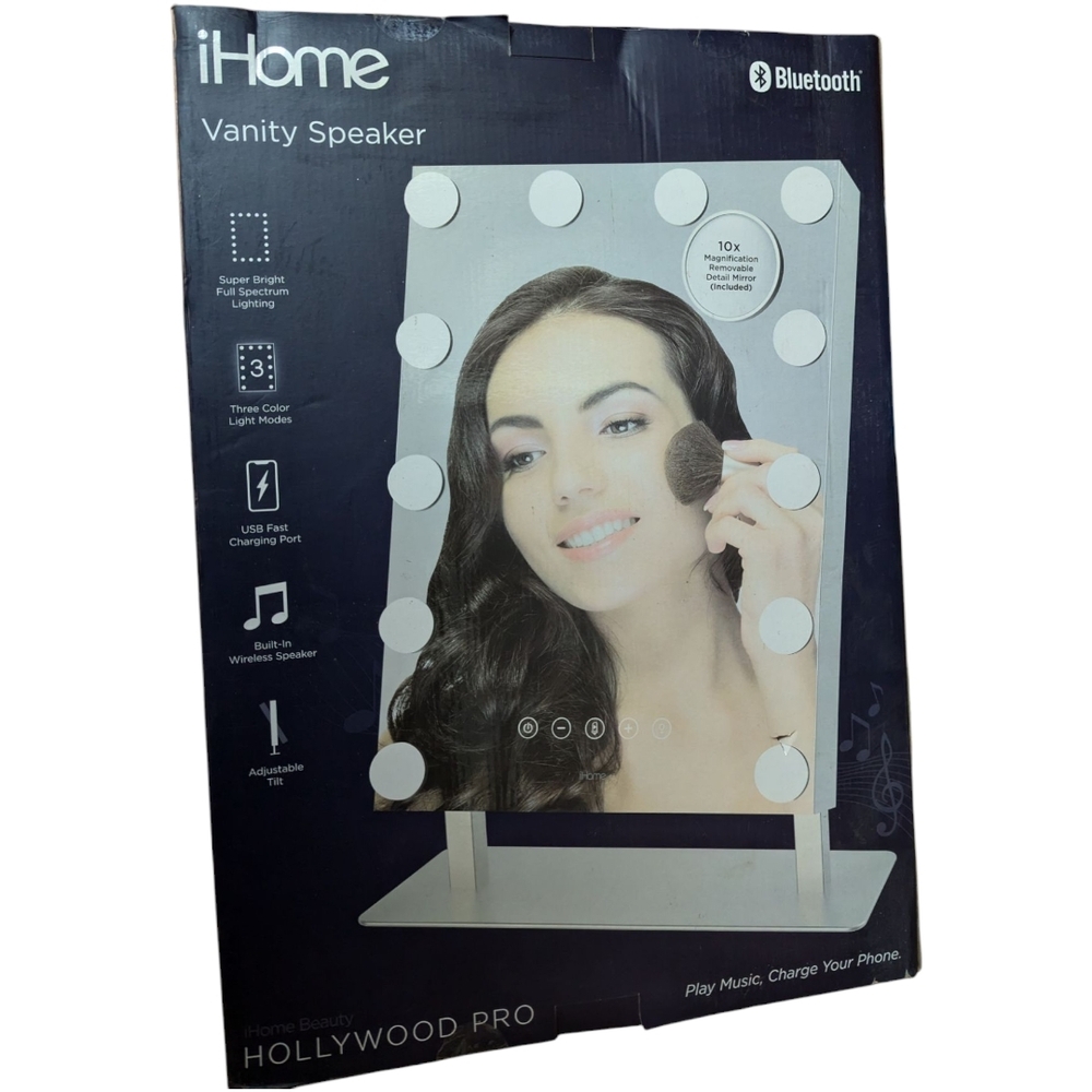 iHome Hollywood PRO White LED Vanity Speaker Mirror with Bluetooth NEW